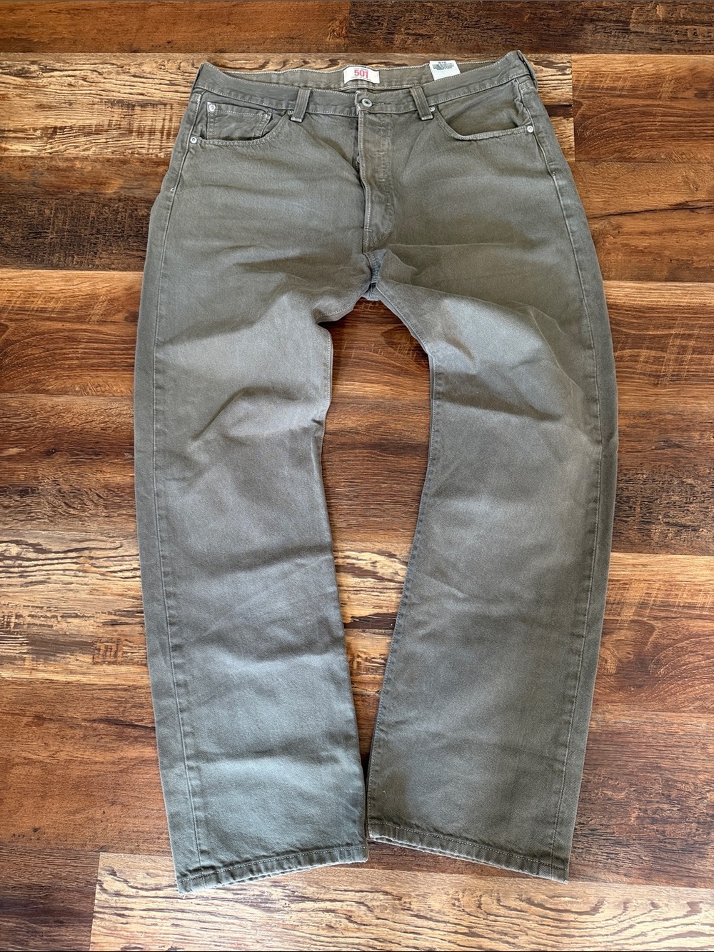 Levi's 501 Men's Straight Jeans in Olive - stain on rear